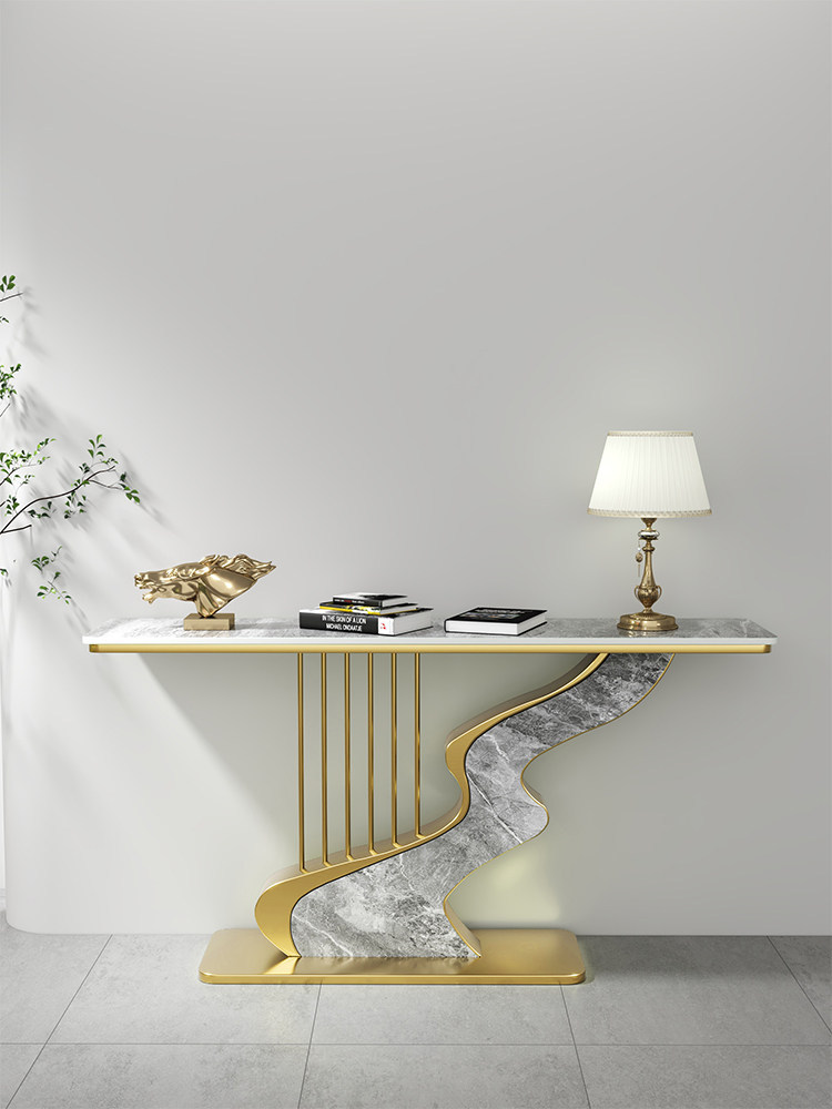 Modern Marble Top Console Table with Steel Base – Minimalist Semicircular Entryway & End Table for Living Room Home Décor - View 3