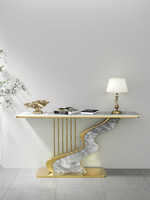 Table d'entrée moderne minimaliste avec plateau en marbre et base en acier, table d'appoint semi-circulaire, armoire décorative, console BTCT011 pour la maison