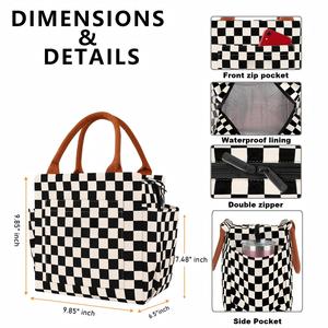 Sac à déjeuner compact amélioré, réutilisable et isotherme, motif quadrillé noir et blanc, pour le travail et l'école - Product Image 2