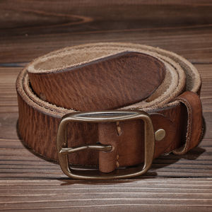 เข็มขัดหนังวัวแท้สำหรับผู้ชายผู้หญิงดีไซน์คาวบอยตะวันตกแนววินเทจพร้อมห่วงสายรัดทองเหลือง - Product Image 3