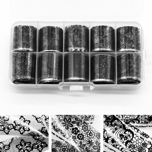 10 Rolls 3D Relief Lace <b>Nail</b> Foil Stickers Black White Floral Transfer <b>Decals</b> for <b>Nail</b> Art Decoration - Product Image 2
