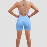 Combinaison de sport sexy style européen-américain, col en V, respirante, en Spandex/Nylon, une pièce, avec short intégré - Nouvelle combinaison de yoga transfrontalière