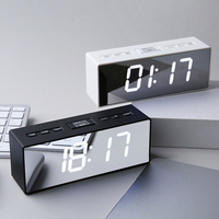 Jam Meja Digital LED Elektronik Cermin Kontrol Suara BSCI Pabrik, 2 Set Alarm, Temperatur, 3 Tingkat Kecerahan, Timer Hitung Mundur