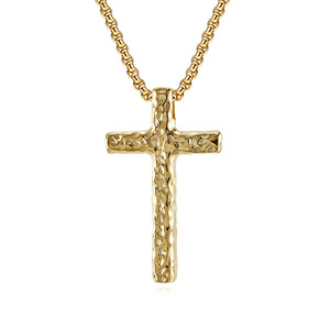 <b>Cross</b> Necklace Stainless Steel Hammered Texture Unisex Fashion Pendant - Product Image 1