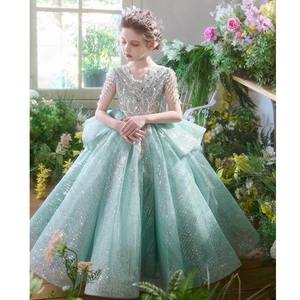 Sommer grün 3 bis 14 Satin Boutique Blume Mädchen Kleider Prinzessin Kinder Performance Kleidung tragen Kinder Abend Party Kleid - Product Image 2