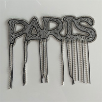 LETTRE DE PARIS À Paillettes Brillantes Personnalisées Conception Fer sur Patchs AVEC CHAÎNE DE POMPON