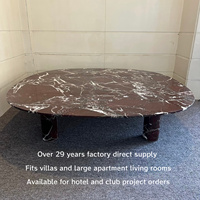 Table basse en marbre Rosso Levanto à bords incurvés, table de salon ovale carrée douce pour projets de villas de luxe, hôtels et halls d'accueil (ODM/OEM)