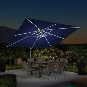 도매 캔틸레버 로마 우산 12ft 태양 우산 기지 LED 파라솔 파티오 정원 야외 카페 우산