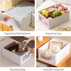 Closet Storage Bins <b>Linen</b> Closet <b>Baskets</b> Foldable Closet Organizer Bins with Clear Window for Organizing Clothing, Jeans,Shelves - Product Image 3