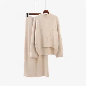 Benutzer definierte LOGO Pullover Sets Frauen lässig Lounge Strick Sets Pullover zweiteilig Set Frauen Pullover Anzüge