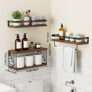 Étagère murale flottante rustique avec garde-corps, 3 pièces, pour chambre à coucher, salon, salle de bain <span class=keywords><strong>et</strong></span> <span class=keywords><strong>cuisine</strong></span>, étagère murale en <span class=keywords><strong>bois</strong></span> - Product Image 3