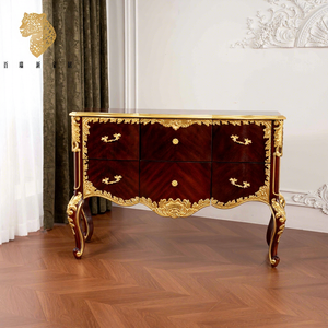 <span class=keywords><strong>Commode</strong></span> de luxe de style baroque français à 6 tiroirs en bois de caoutchouc massif avec feuille d'or appliquée à la main pour chambre et salon - Product Image 1