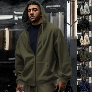 Veste cardigan décontractée à capuche pour homme, couleur unie, imperméable, fermeture éclair, en polyester et élasthanne, coupe ample, pour l'automne et l'hiver - Product Image 1