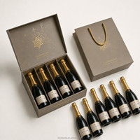 Boîte cadeau personnalisée pour 6 bouteilles de champagne, carton rigide, emballage premium pour six champagnes avec feuille d'or, vente en gros