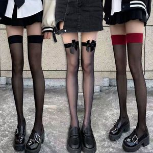 Black Cotton Thigh High Stockings Solid Color Thin For Women JK Style Footed Socks - Product Image 5