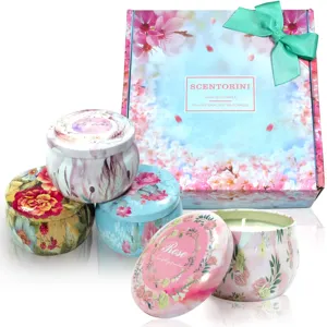 Custom Flower Tin Scented Luxury Soy Wax Candle 4 Pack Gift Set Candle Set an ideal present for Mother's Day gift