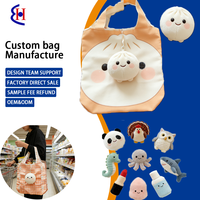 Sac de courses pliable et portable en peluche motif dessin animé, réutilisable, avec pendentif animal, pour le voyage et le rangement à domicile
