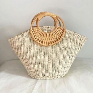Bolso de mano de paja trenzado portátil para mujer, estilo sencillo, novedad de verano 2023, ideal para vacaciones y playa - Product Image 1