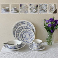 Service de table en céramique de luxe bleu floral de marque YHST, directement de l'usine, assiettes, bols, tasses et soucoupes en porcelaine française vintage