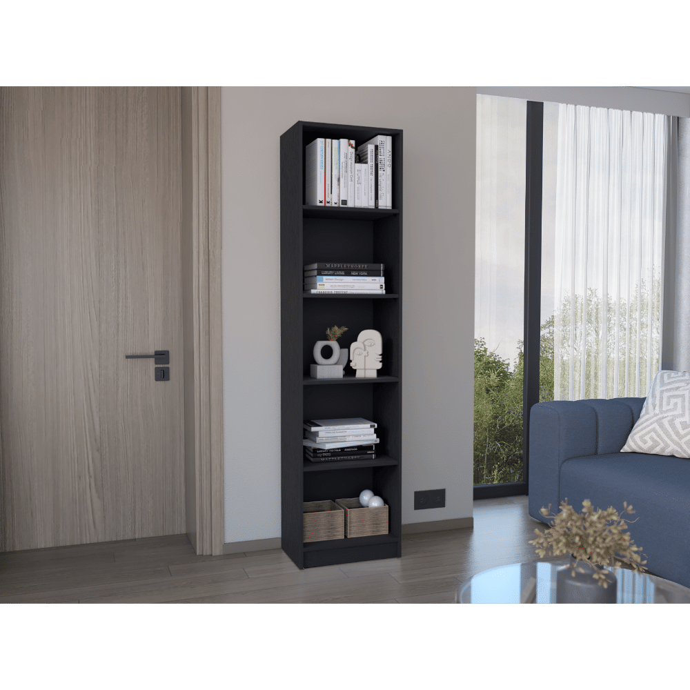 DB Home Xs 5-Tier Bookshelf with Slim Design Black Industrial Style for Office Living Room Contemporary XS Workshops Bookcase