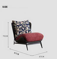 Fauteuil de loisirs vintage mi-siècle en velours floral multifonctionnel et ergonomique, avec pieds en bois sculpté, rouge bordeaux rétro, pour salon