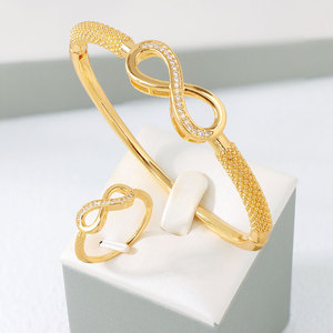 Juego de Pulseras de Joyería de Boda de Oro de 21k al por Mayor de Dubái, Brazaletes Abiertos Vintage Impermeables de Dubái con Anillo para Mujer - Product Image 6