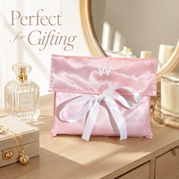 Pochette d'emballage de luxe en satin rose lisse pour lingerie et foulards, avec logo, conception gratuite, sac cadeau en soie brillante
