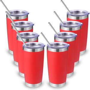 Gobelet isotherme rouge en acier inoxydable 20oz avec couvercle et paille, double paroi isolée, pour café, thé, utilisation extérieure, réutilisable, sans BPA - Product Image 1