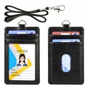 Custom Credit Card Slot Neck Pu <b>Leather</b> Id Card Holder With Badge <b>Lanyard</b> - Product Image 5