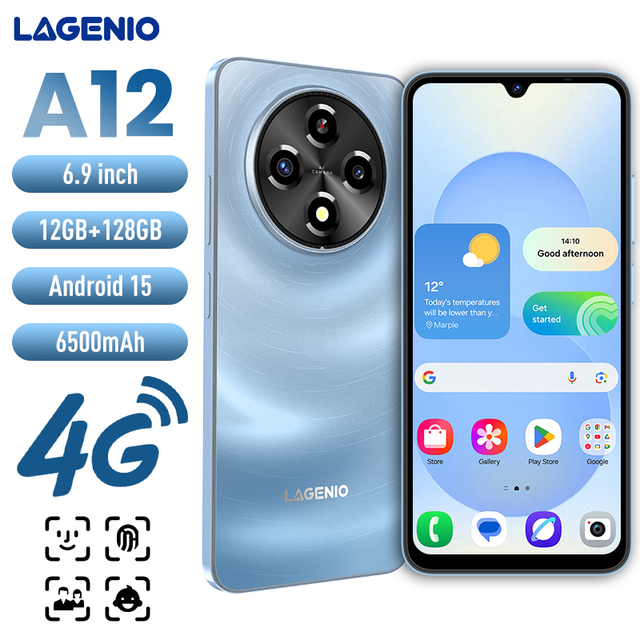 LAGENIO A12 Smartphone 6.9inch HD+ 120Hz 4+128GB 13MP Rear Camera 8MP Front Camera T7250 6500mah 10W Android 15 Phone
