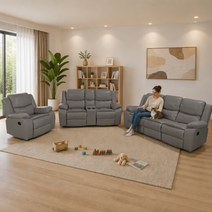 Sofá Reclinable Moderno de Microfibra Gris, Muebles Contemporáneos para Sala de Estar con Brazos Acolchados y Respaldo con Cojín - Product Image 4
