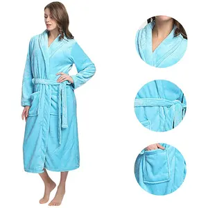Siêu Mềm Flannel Fleece Bath Robe Tùy Chỉnh Polyester Áo Choàng Tắm Cho Phụ Nữ