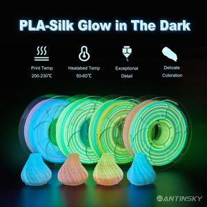 Filament 3D Antinsky PLA Silk Glow in the Dark, rouleau de 1 kg, 1,75 mm, multicolore, service de moulage pour imprimantes 3D, designs créatifs - Product Image 3