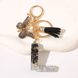 Gantungan Kunci Huruf Payet 2 Warna dengan Lem Kristal Personalisasi Baru dan Pesona Kupu-kupu Rumbai Hitam - Product Image 6