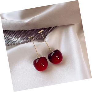Fashion <b>Red</b> Cherry Fashion Stud <b>Earrings</b> Fine Jewelry Drop Korean Fruit <b>Earrings</b> - Product Image 6
