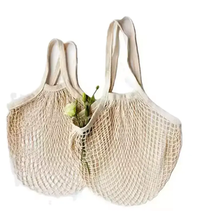 Bolsa de red de malla de fruta de cuerda de algodón de lona reutilizable lavable con mango largo bolsas de malla para verduras - Product Image 1