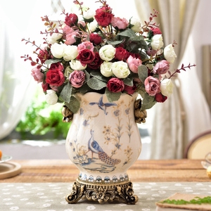 <span class=keywords><strong>Vase</strong></span> à fleurs de petite taille, style dessin abstrait classique fait main, motif antique de fleurs et d'oiseaux - Product Image 4