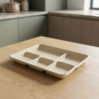 Plateau carré élégant et écologique de 5 pouces en pulpe moulée, compostable, jetable, moderne et luxueux pour les fêtes et les mariages