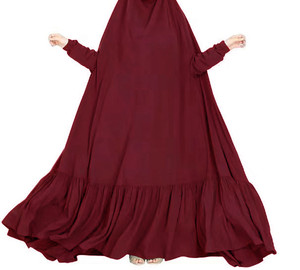 Stile classico colore puro Nida ampio formato plissettato pulsante O collo con manica Eid Abaja Jilbab per predare - Product Image 4