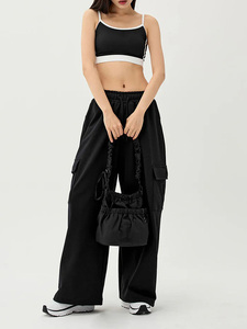 <span class=keywords><strong>Pantaloni</strong></span> Baggy Elasticizzati in Quattro Direzioni per Ragazze, Classici <span class=keywords><strong>Neri</strong></span> con Design a Coulisse e Gamba Larga - Product Image 2