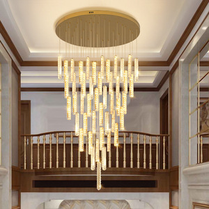 Lampes suspendues modernes pour hall d'entrée, style loft, luminaire pour entrée, duplex, escalier, lustres en cristal doré - Product Image 1