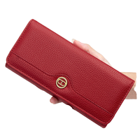 Promo Desain Baru Dompet Panjang Wanita Vintage OEM dengan Pola Benang, Penutup Ritsleting, Multifungsi, Lapisan Poliester