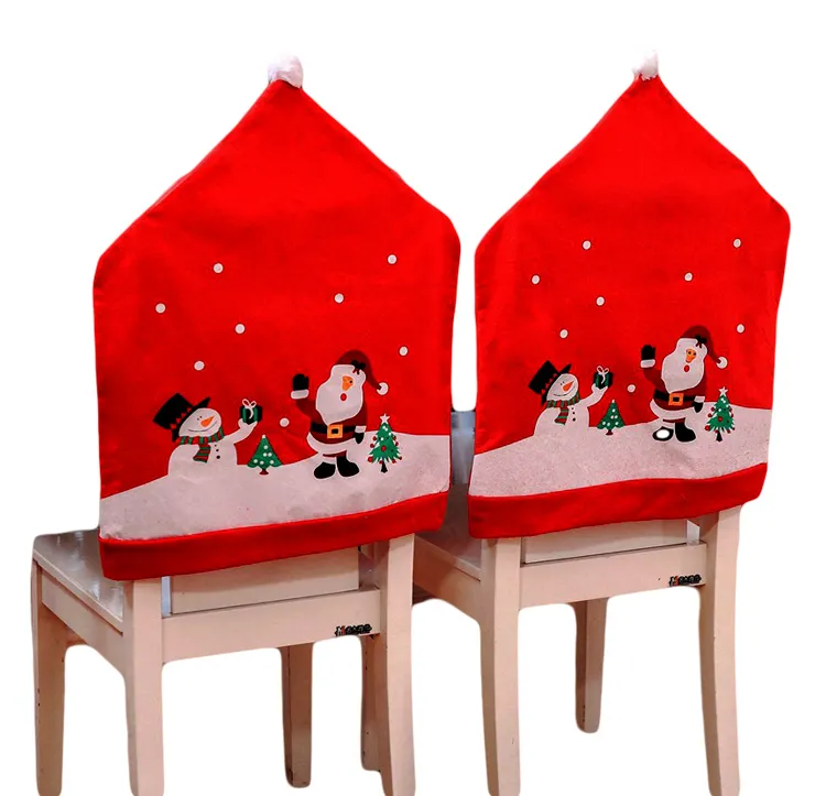 Wholesale Printing Felt Chair Cover Holiday Chair Back Decoration Dining Polyester Christmas Chair Covers