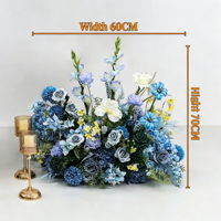 Vente en gros usine de chemin de table floral artificiel personnalisé en roses de soie bleues moelleuses, pour décorations de mariage (allée et table)