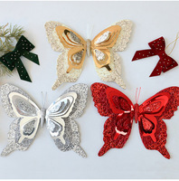 3D Glitzer-Schmetterling Weihnachtsschmuck 25cm Gold Rot Silber Glänzende Hängedekoration für Weihnachtsbaum Fenster Party Heim-Dekoration