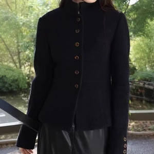 <span class=keywords><strong>Manteau</strong></span> en laine coréen élégant à col roulé boutonné, coupe courte et ajustée, taille haute, pour le printemps, idéal pour les petites tailles - Product Image 4