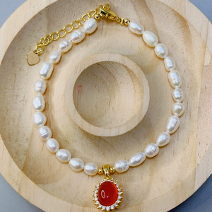 Freshwater Pearl Four Leaf Clover <b>Bracelet</b> Gold Plated <b>Red</b> Inlay Gift Jewelry For Women Fashion Beaded <b>Bracelets</b> - Product Image 4