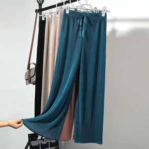 <span class=keywords><strong>Pantalon</strong></span> Femme Large <span class=keywords><strong>Pas</strong></span> <span class=keywords><strong>Cher</strong></span> à Taille Haute Élastique à Cordon, Couleur Unie, Coupe Ample, Long, Plissé, Vente en Gros - Product Image 3