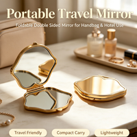 OEM Custom Logo Irregular Petal Compact Mirror High Quality Metal Folding Double Sided Makeup Pocket Mirror