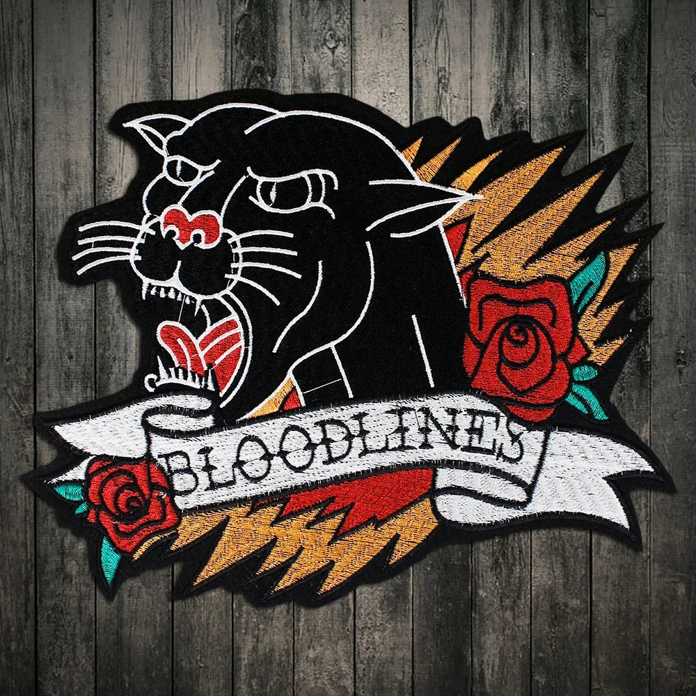 Stickerei Black Panther Flower cool Tier Motorradweste Tattoo Rock Punk Applique bügeln und nähen auf Patch individuelles Patch-Bedruck